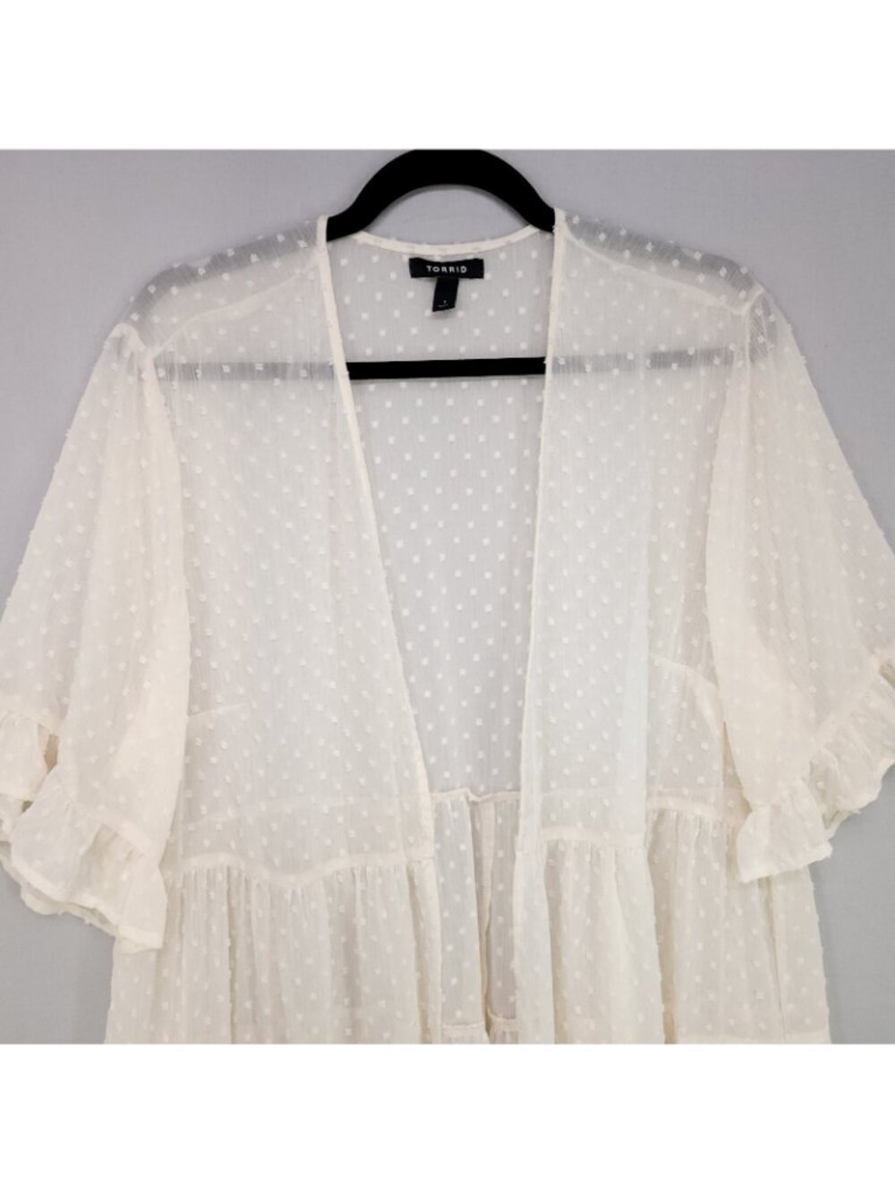 Torrid Kimono Plus Size 1 Womens Tiered Sheer Ruffle Open Swiss Dot Cover-up - Picture 4 of 14